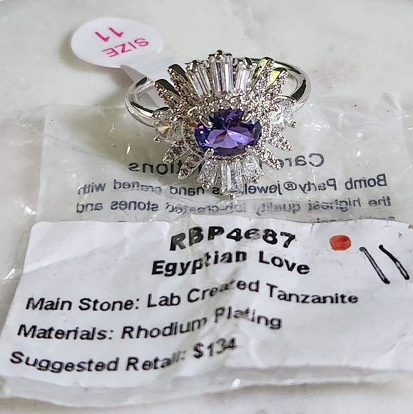 NWT Bomb Party 'Egyptian Love' Tanzanite Rhodium Plated Ring - Size 11 - Picture 3 of 10